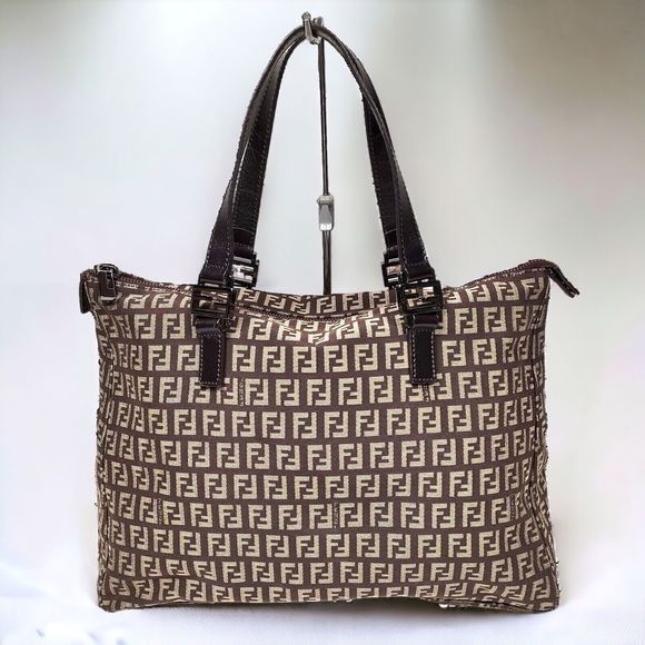 Fendi Handbags - Fendi Vintage Shopping Tote Zucchino Canvas Medium Brown Handbag 00165